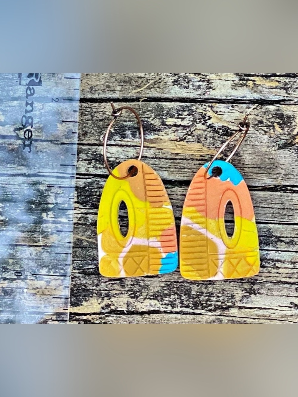 Handcrafted Clay Abstract Orange & Yellow Hoop Earrings